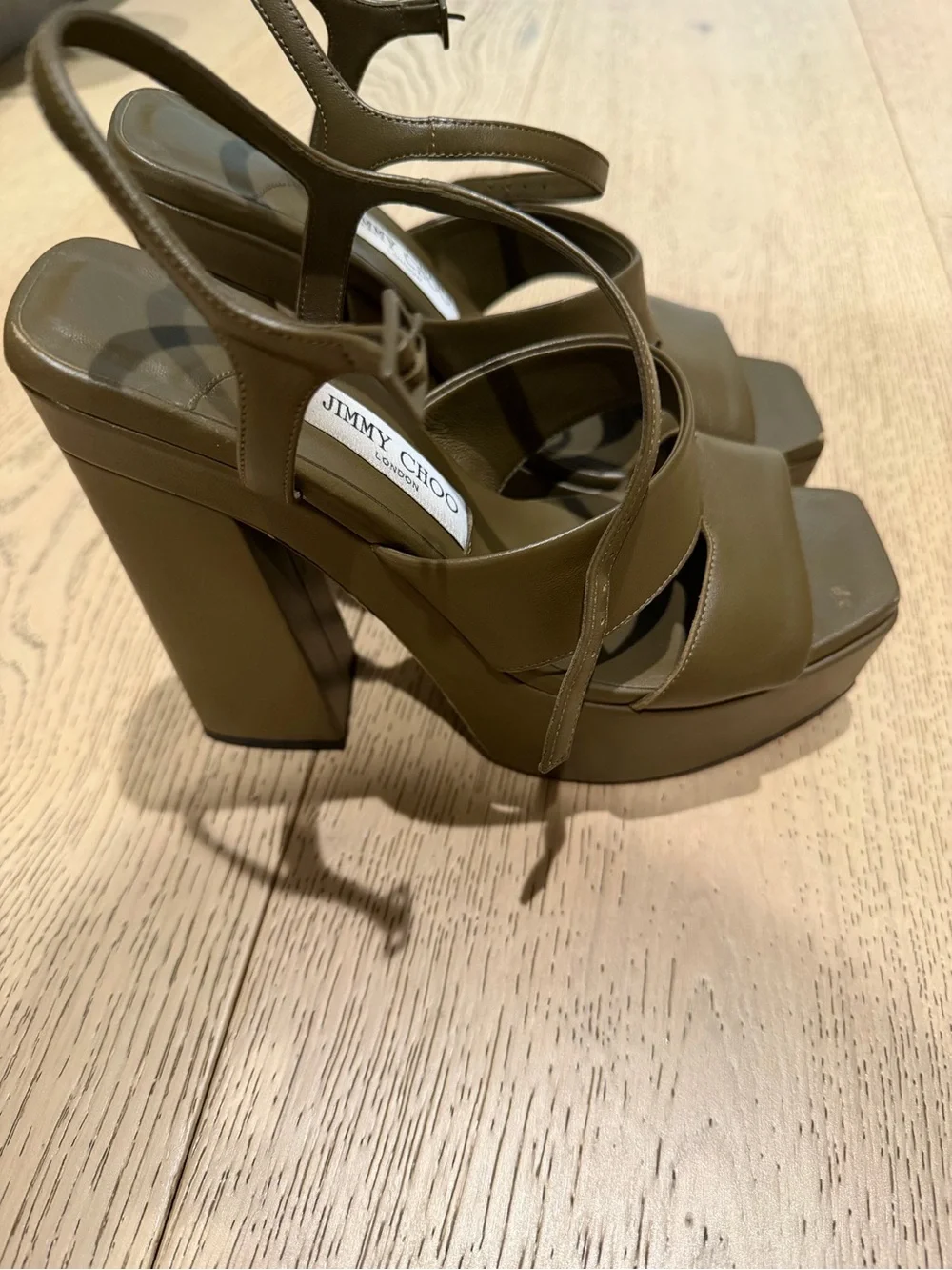 Jimmy Choo Olive Green Leather Platform Sandals